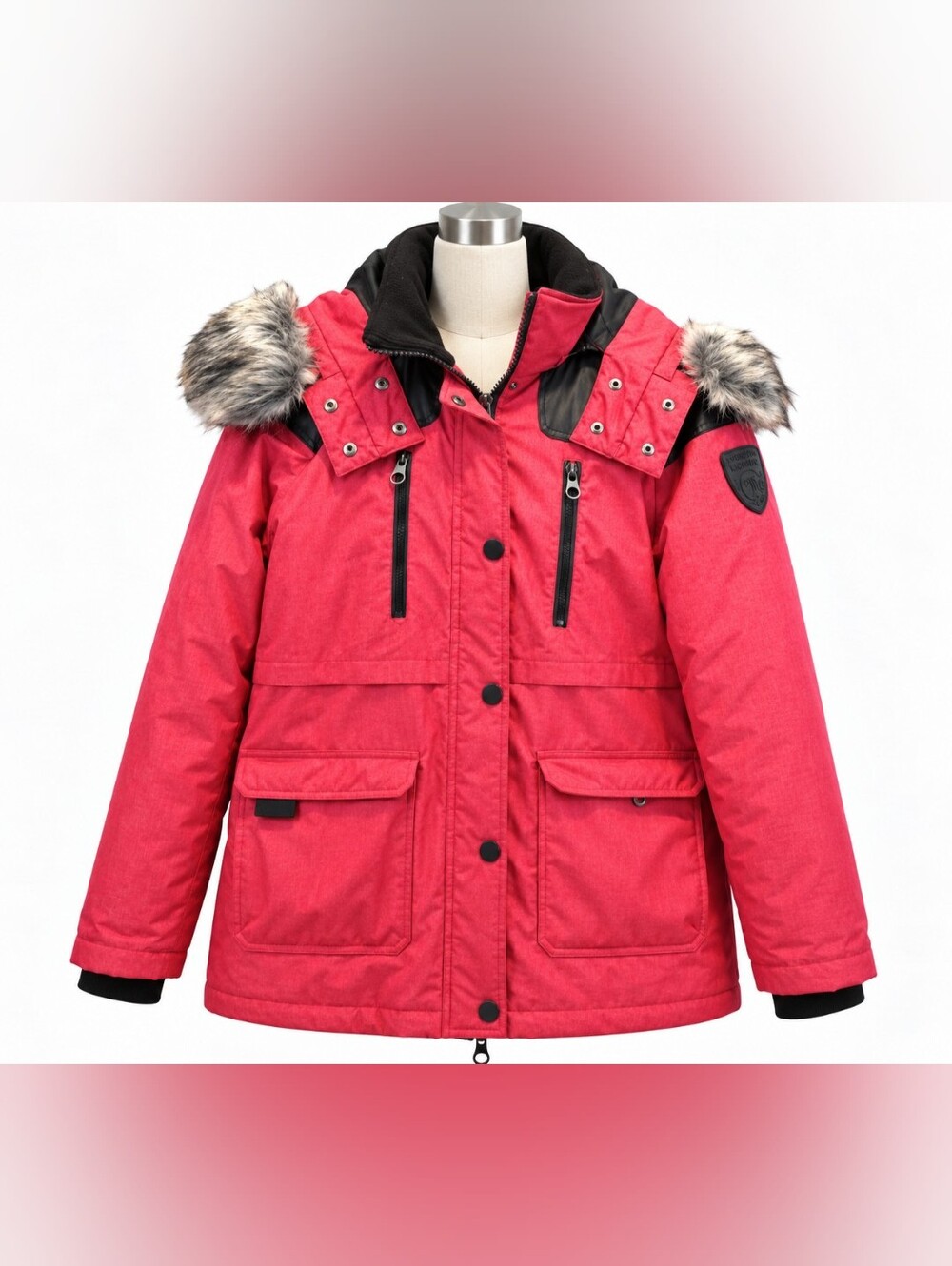 Mountain Ridge Thermal Gear Red Winter Parka Size L Faux Fur Hood